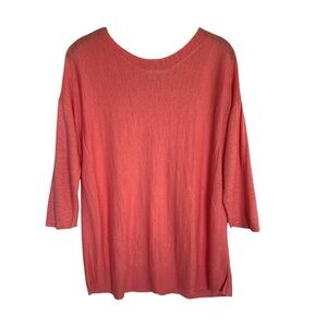 J.Jill M Petite Linen Rayon Blend Knit Coral Pink 3/4 Sleeve Boat Neck Tunic Top